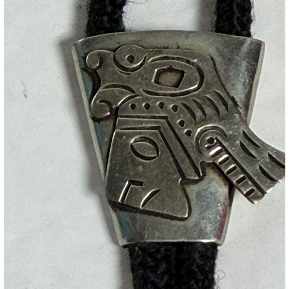 Vintage Mexico Sterling Silver Aztec Warrior Eagle Bolo Tie Hecho En Mexico